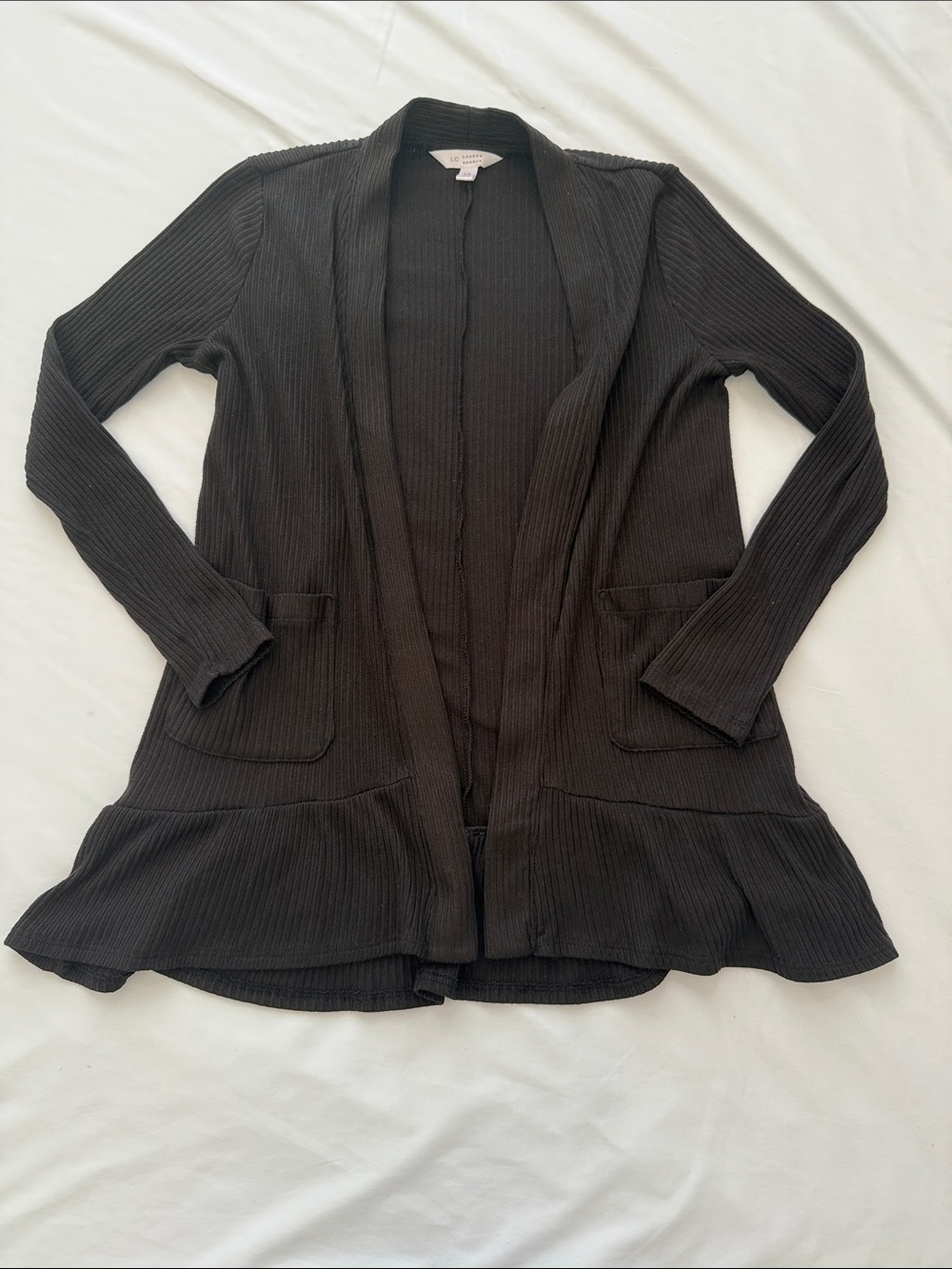 LC Lauren Conrad Black Open-Front Ribbed Cardigan Sweater